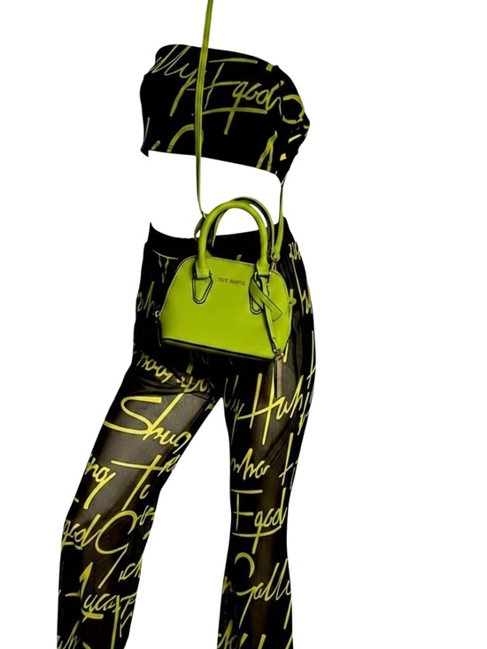 Madrag Pants - Stylish Black and lime green Women's Pants Set